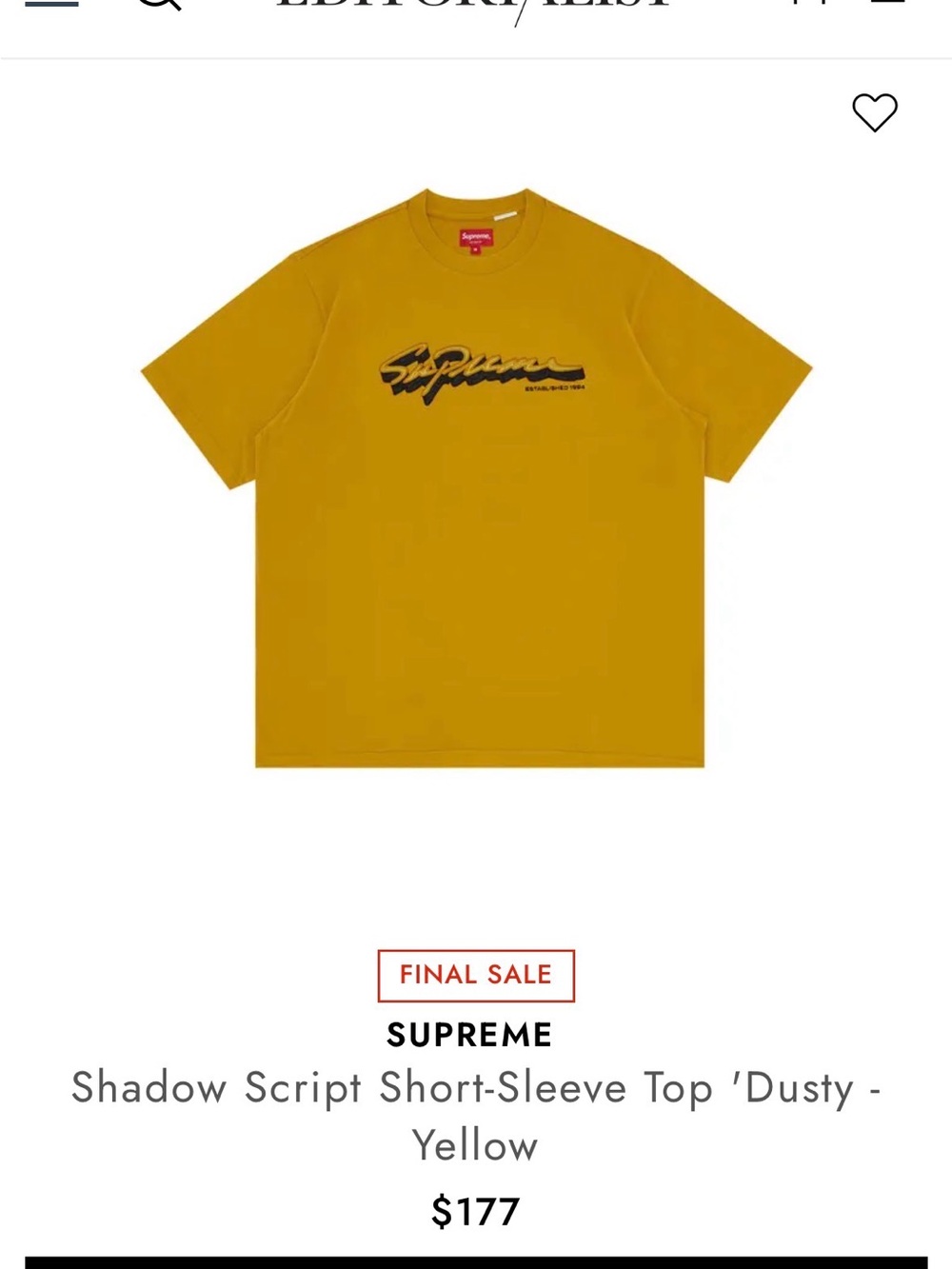 Supreme Dusty Yellow Shadow Script Tee
